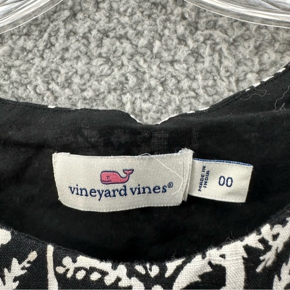 Vineyard Vines Allover Palm Cisco Swing Dress Black White 100% Linen Women's 00 - Picture 6 of 9